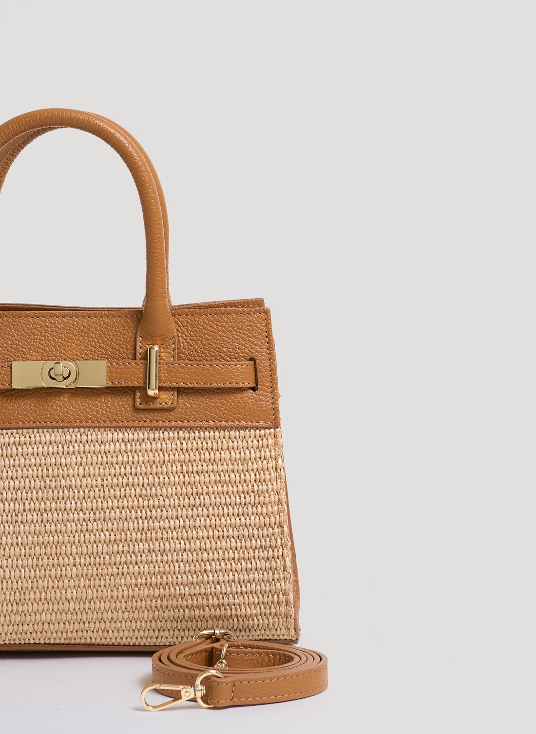 Borsa Grace in pelle Togo e rafia Cuoio