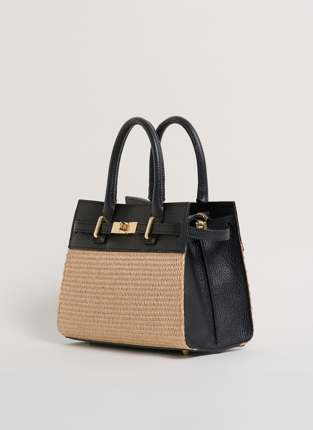 Borsa Grace in pelle Togo e rafia Nera