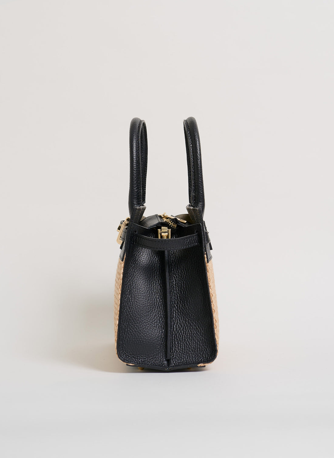 Borsa Grace in pelle Togo e rafia Nera
