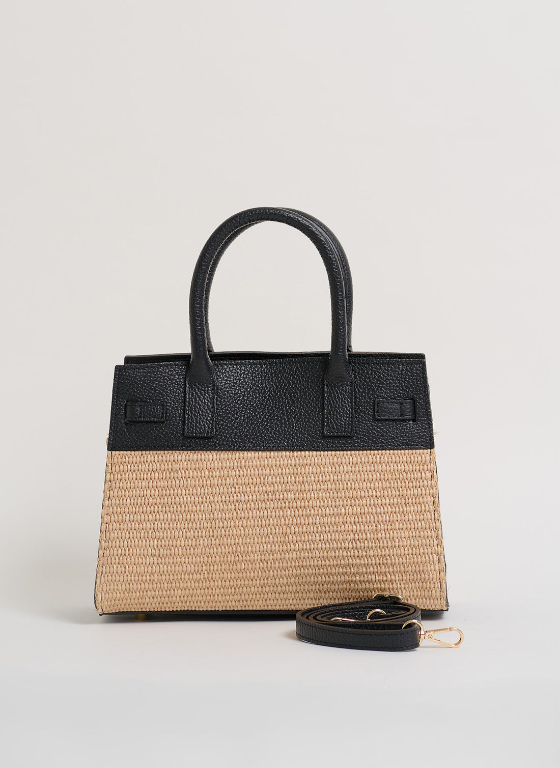 Borsa Grace in pelle Togo e rafia Nera
