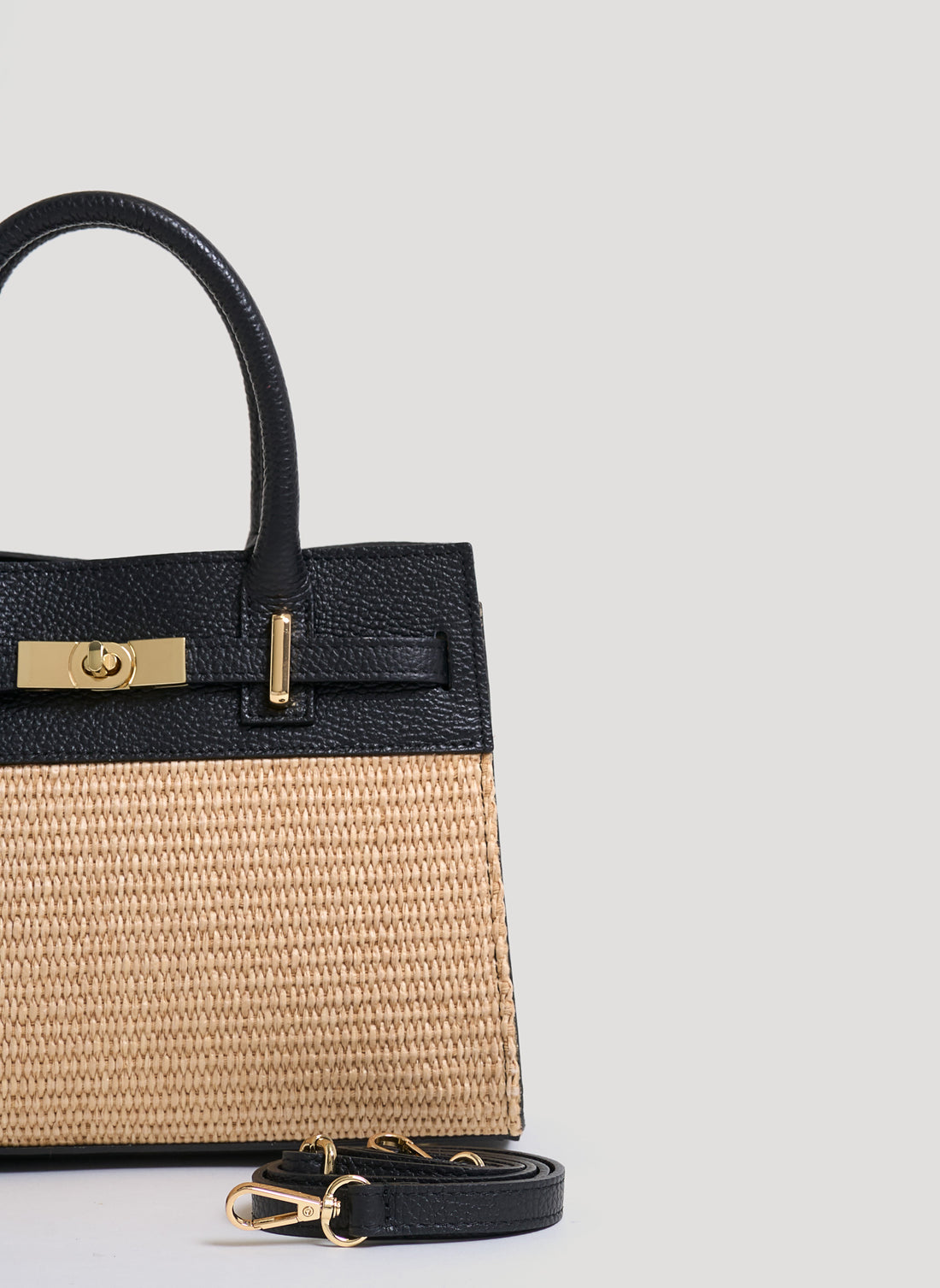 Borsa Grace in pelle Togo e rafia Nera