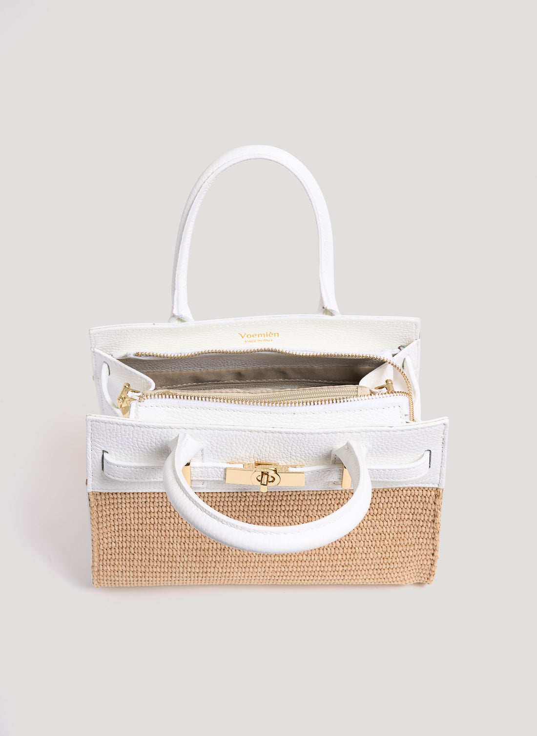Borsa Grace in pelle Togo e rafia Bianca