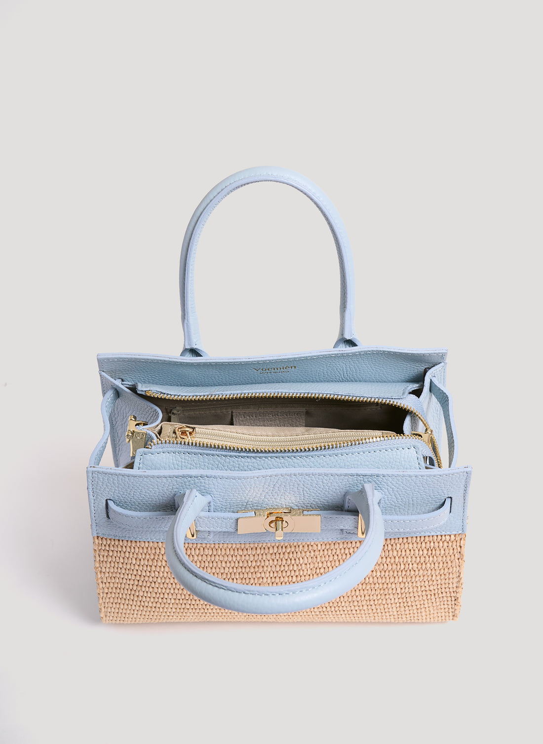 Borsa Grace in pelle Togo e rafia Celeste