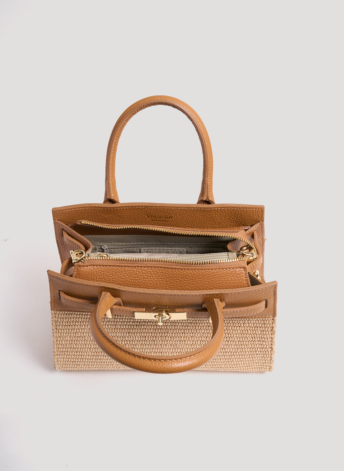 Borsa Grace in pelle Togo e rafia Cuoio