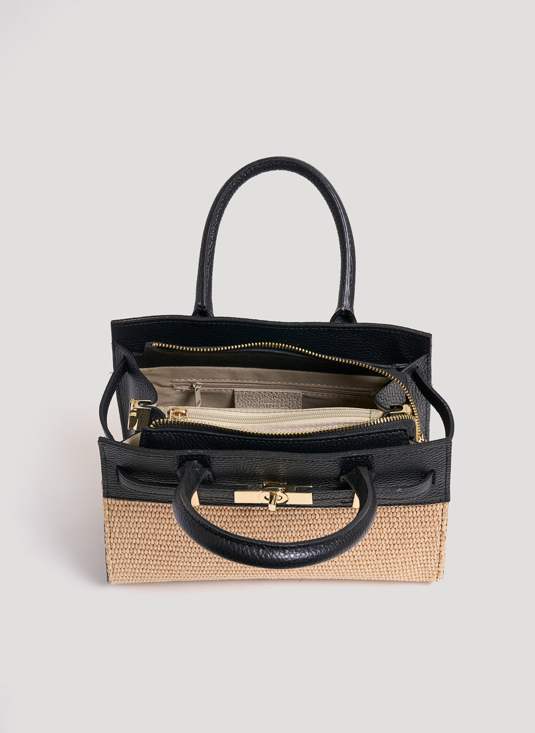 Borsa Grace in pelle Togo e rafia Nera