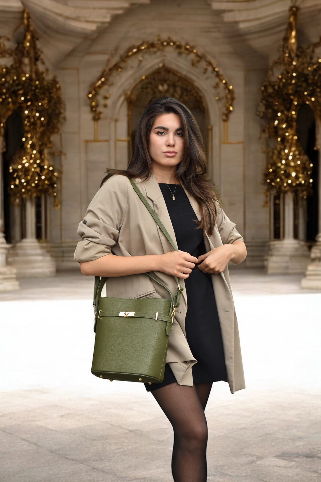 Borsa Louise in pelle Dollaro Verde Militare