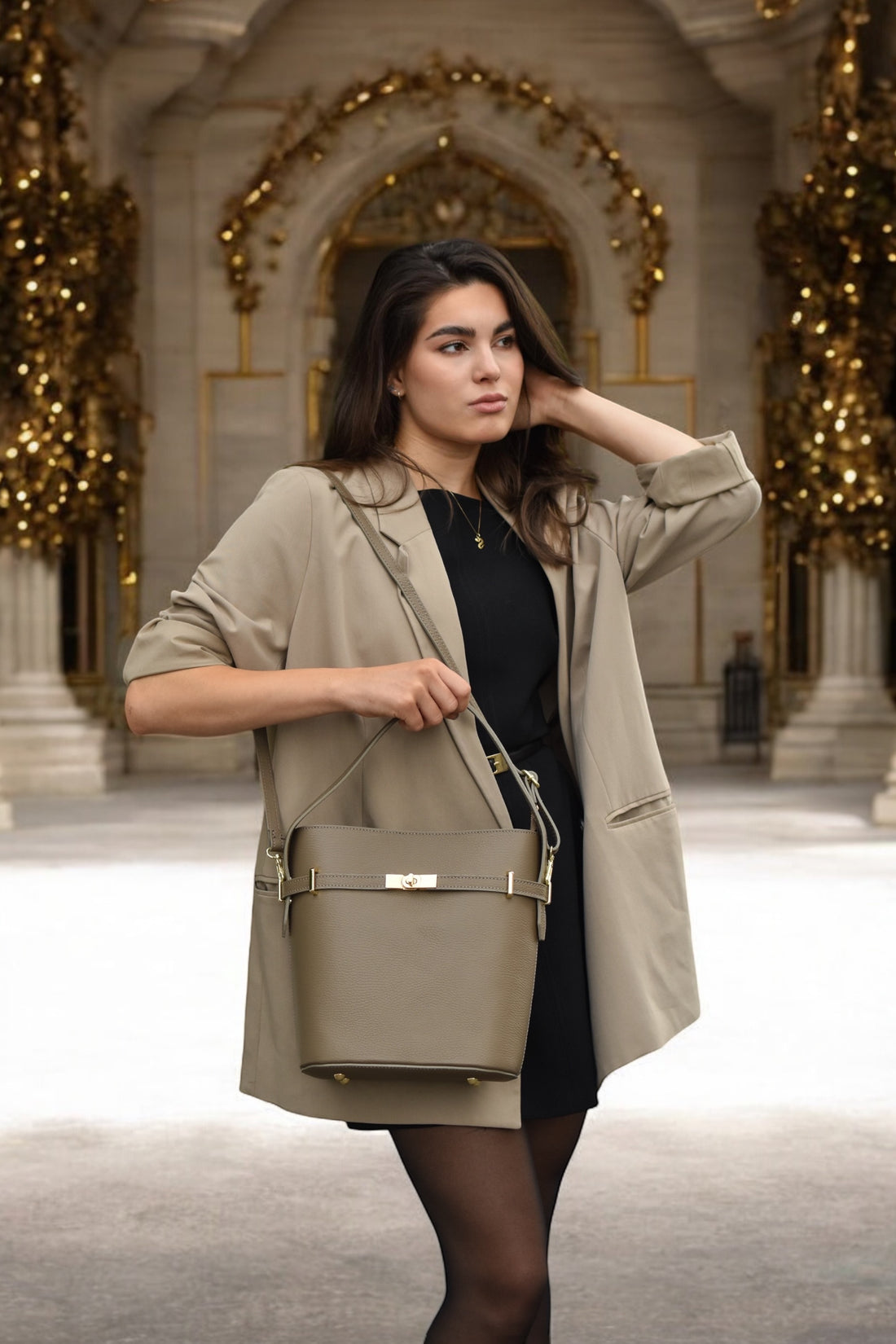 Borsa Louise in pelle Dollaro Taupe