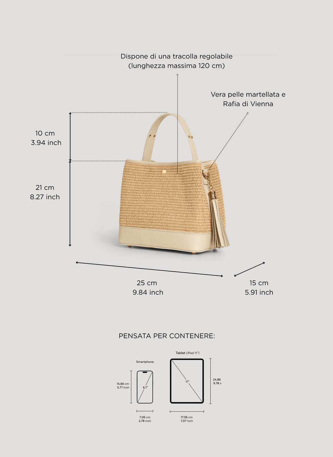 Borsa Kendy in pelle e rafia Crema - Voemièn
