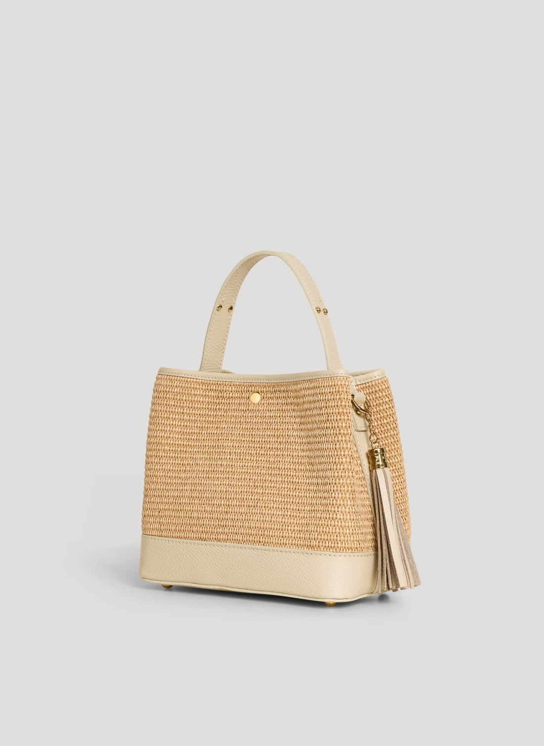 Borsa Kendy in pelle e rafia Crema - Voemièn