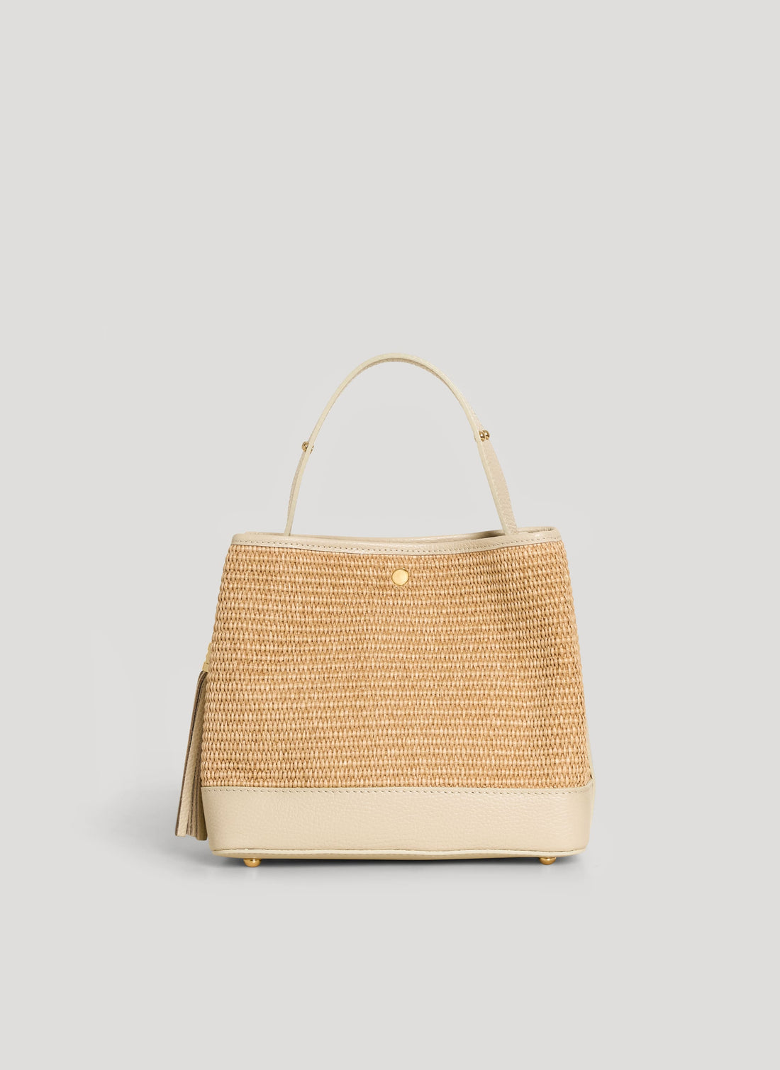 Borsa Kendy in pelle e rafia Crema - Voemièn