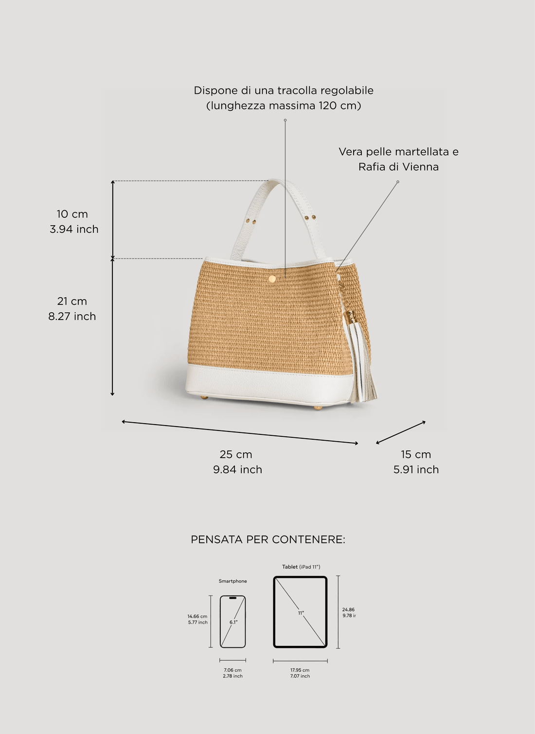 Borsa Kendy in pelle e rafia Bianca - Voemièn
