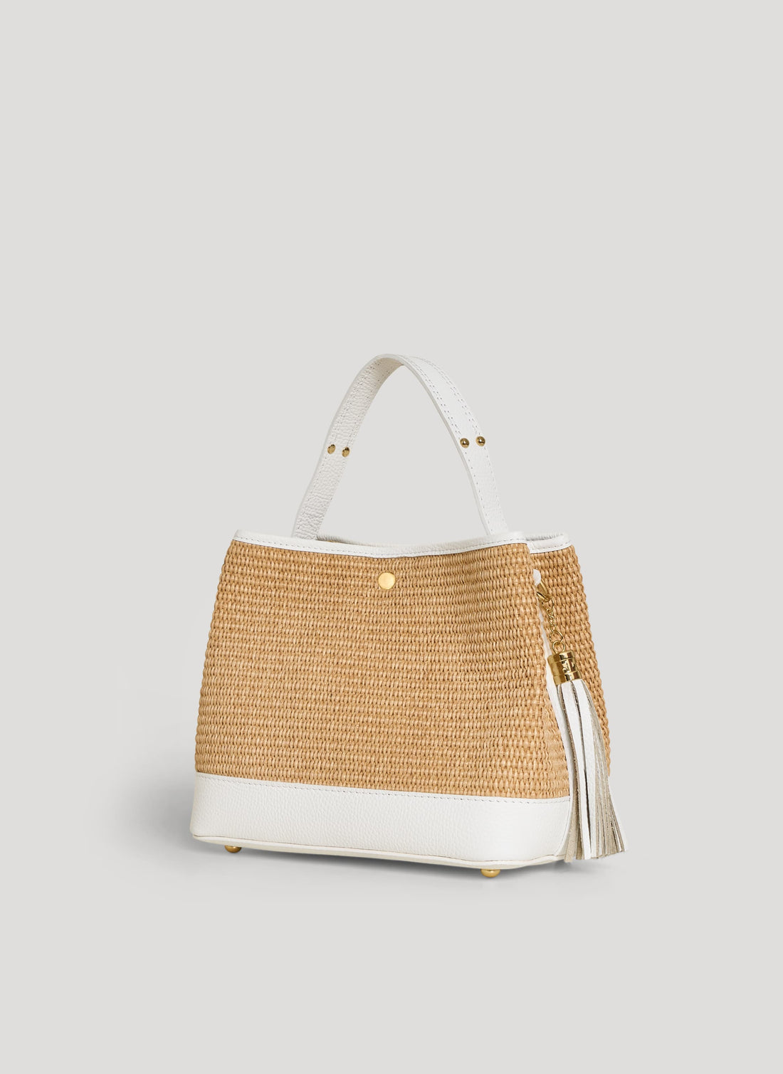 Borsa Kendy in pelle e rafia Bianca - Voemièn