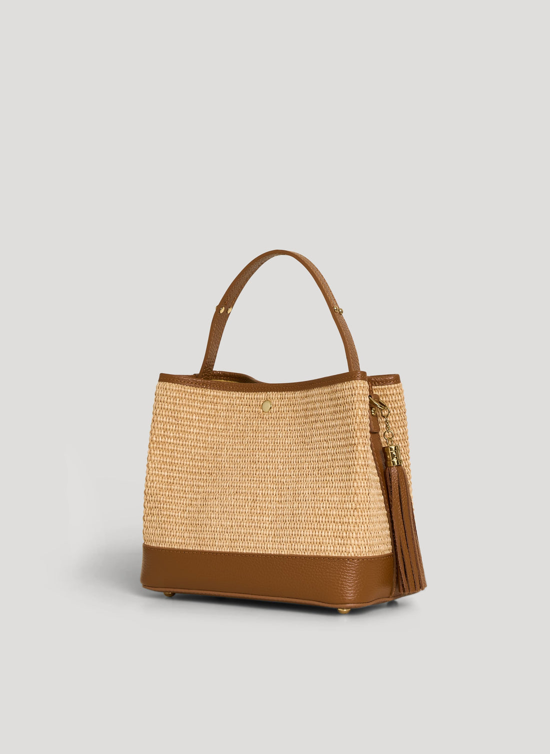 Borsa Kendy in pelle e rafia Cuoio - Voemièn