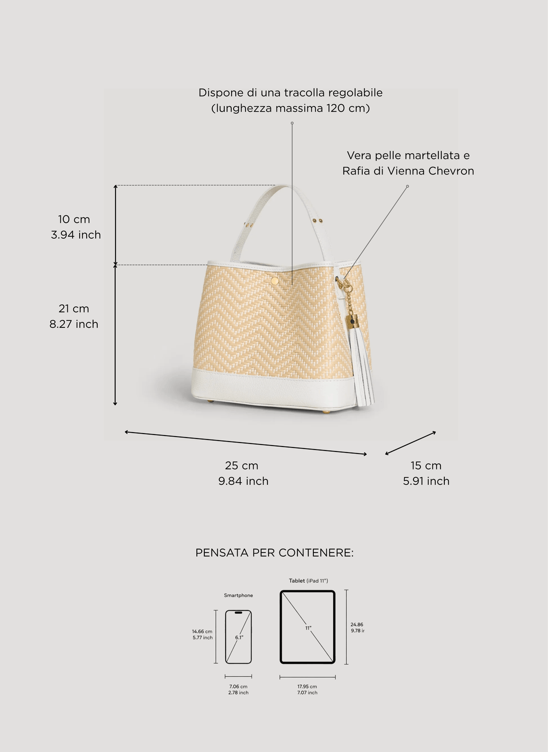 Borsa Kendy in Pelle e Rafia Chevron Limited Edition Bianca - Voemièn