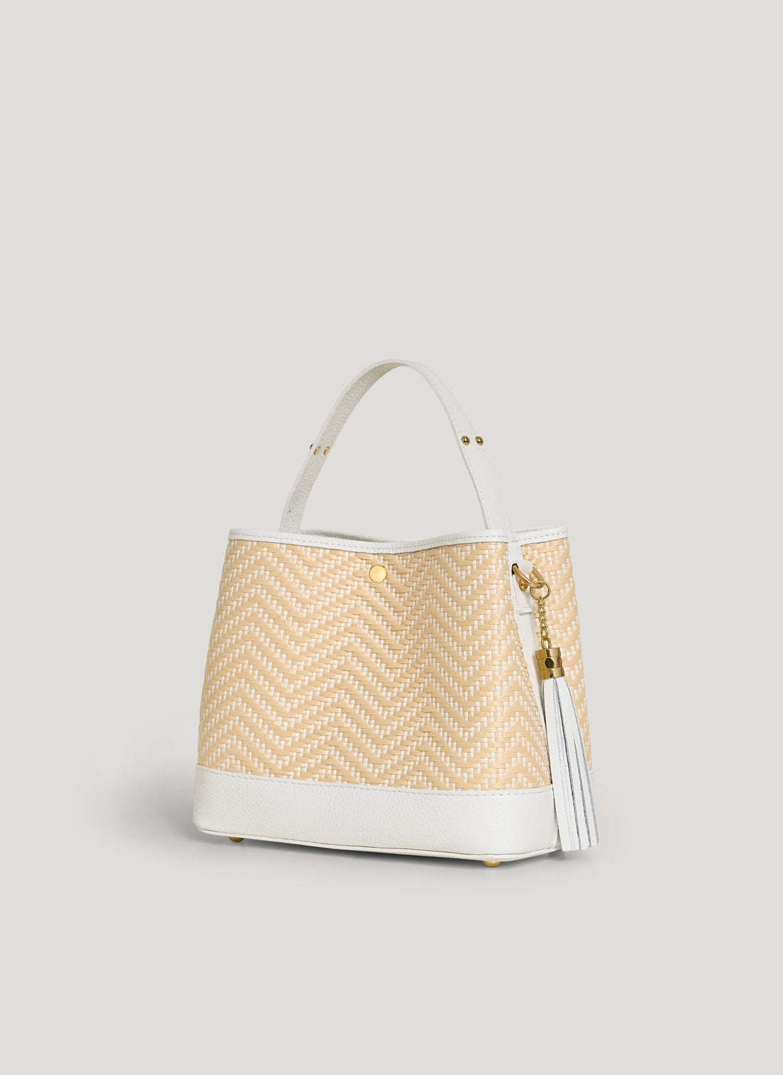 Borsa Kendy in Pelle e Rafia Chevron Limited Edition Bianca - Voemièn