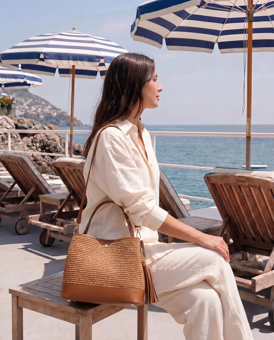 Borsa Kendy in Pelle e Rafia Limited Edition Cuoio - Voemièn
