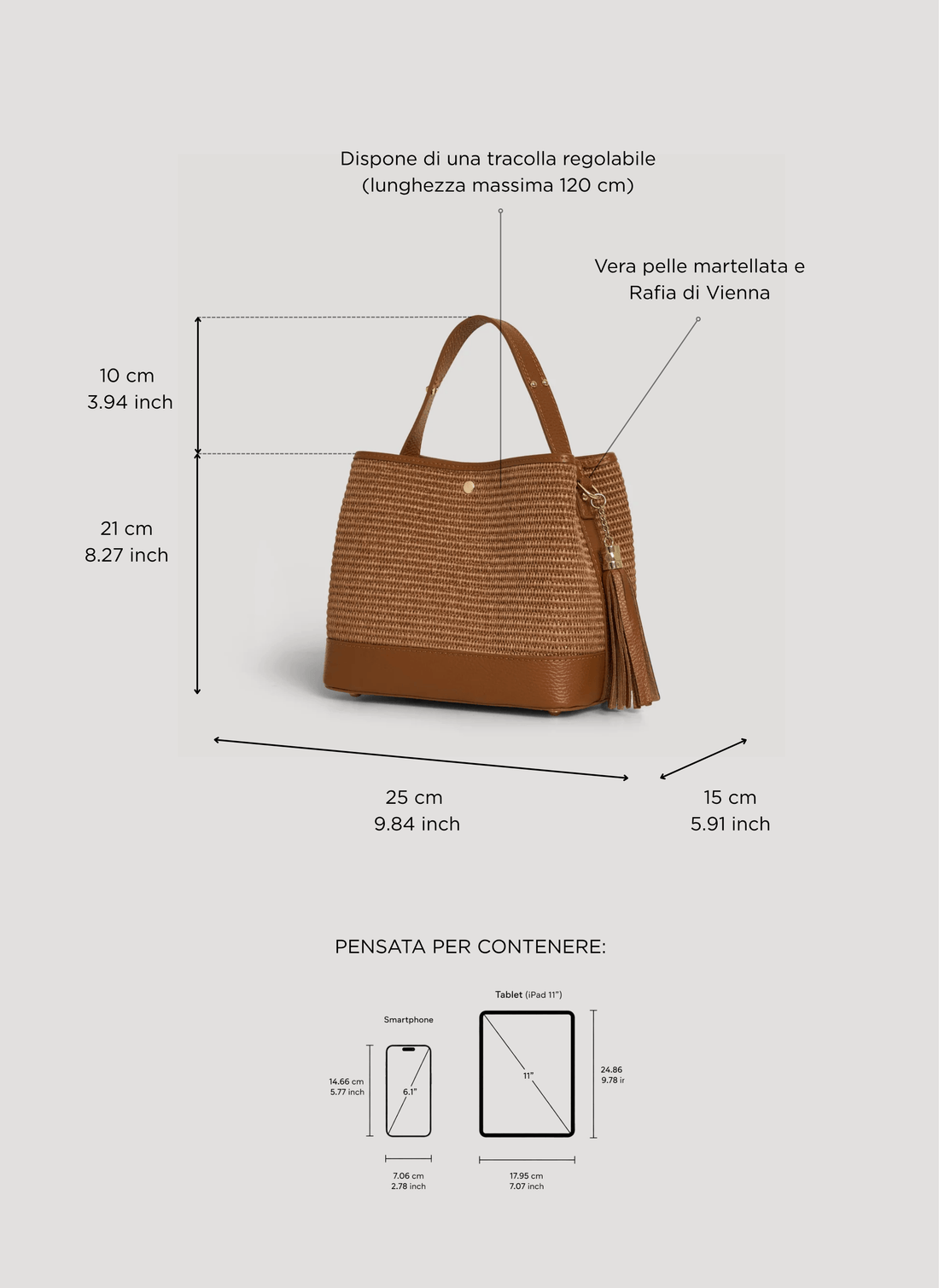Borsa Kendy in Pelle e Rafia Limited Edition Cuoio - Voemièn