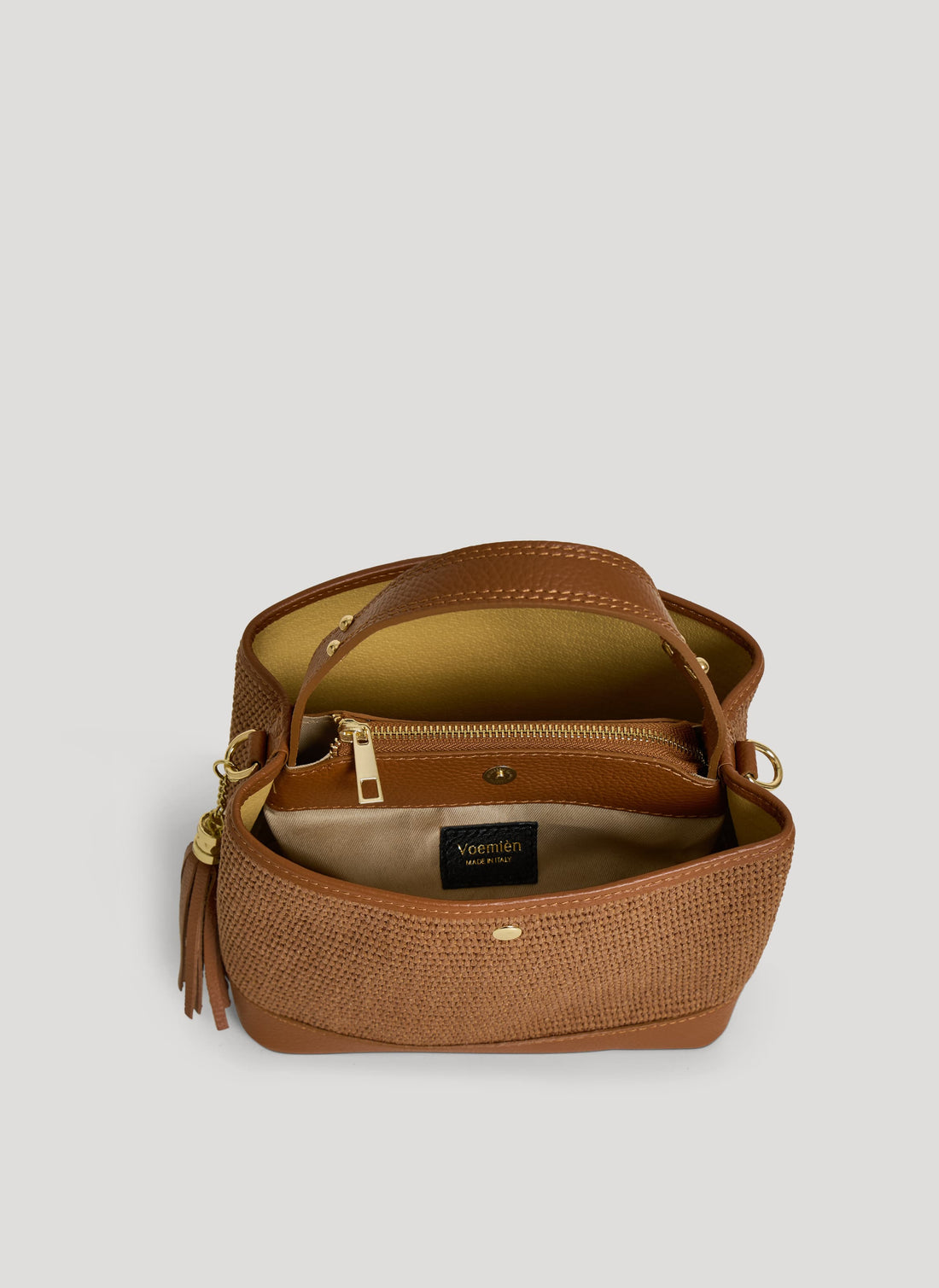 Borsa Kendy in Pelle e Rafia Limited Edition Cuoio - Voemièn