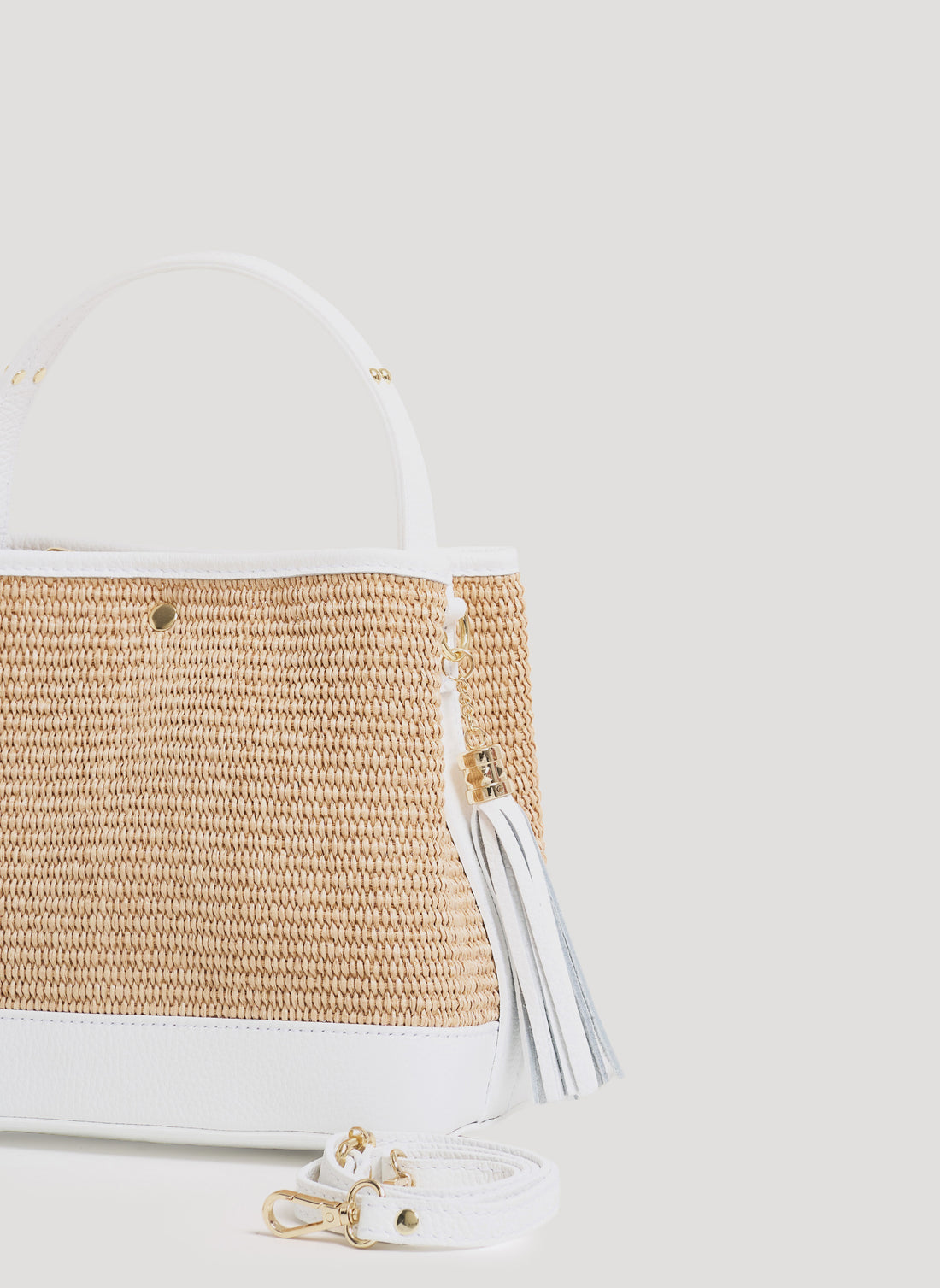 Borsa Kendy in pelle Dollaro e rafia Bianca