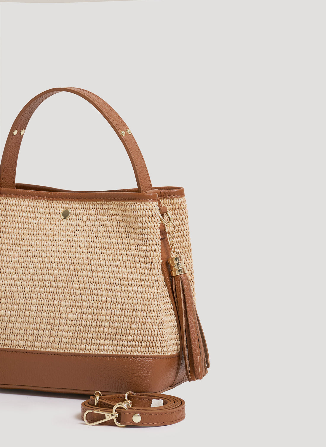Borsa Kendy in pelle Dollaro e rafia Cuoio