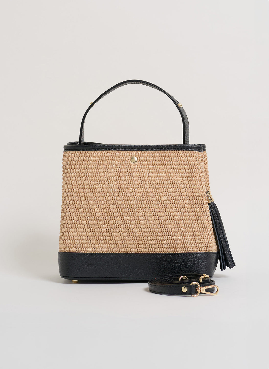Borsa Kendy in pelle Dollaro e rafia Nera