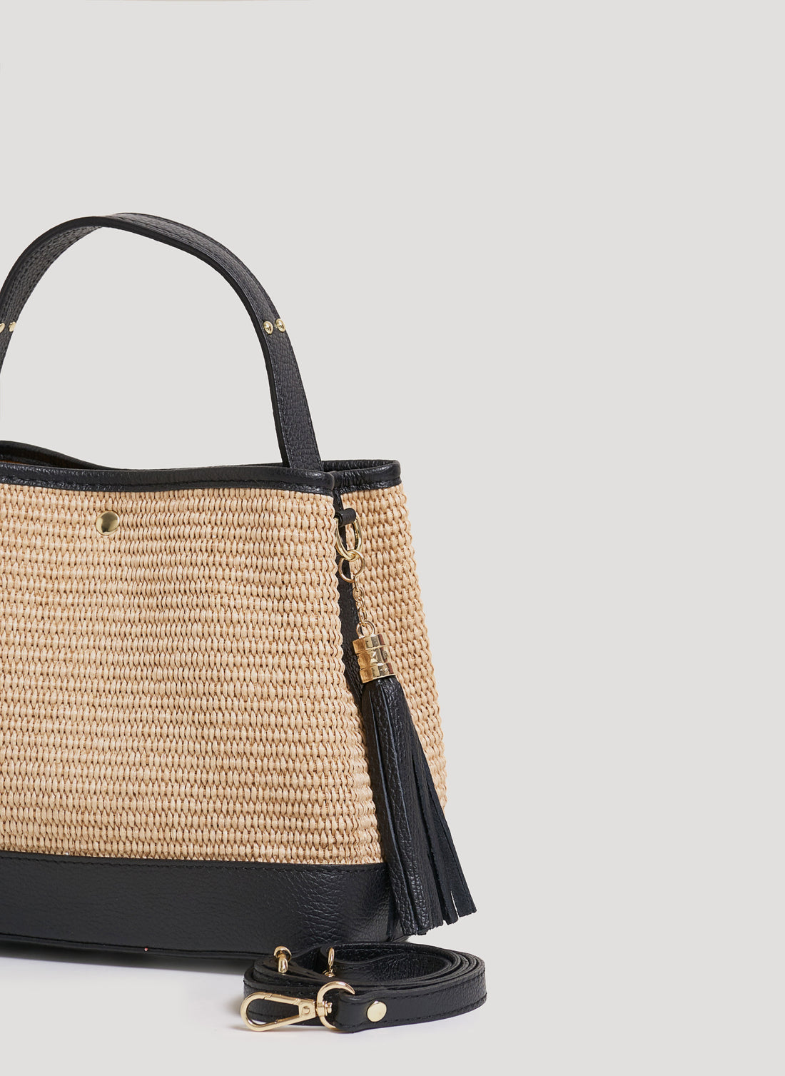 Borsa Kendy in pelle Dollaro e rafia Nera