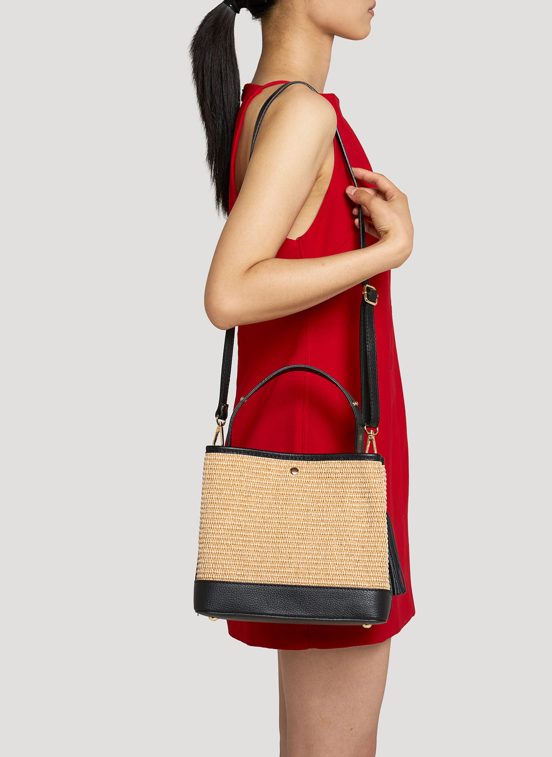 Borsa Kendy in pelle Dollaro e rafia Nera