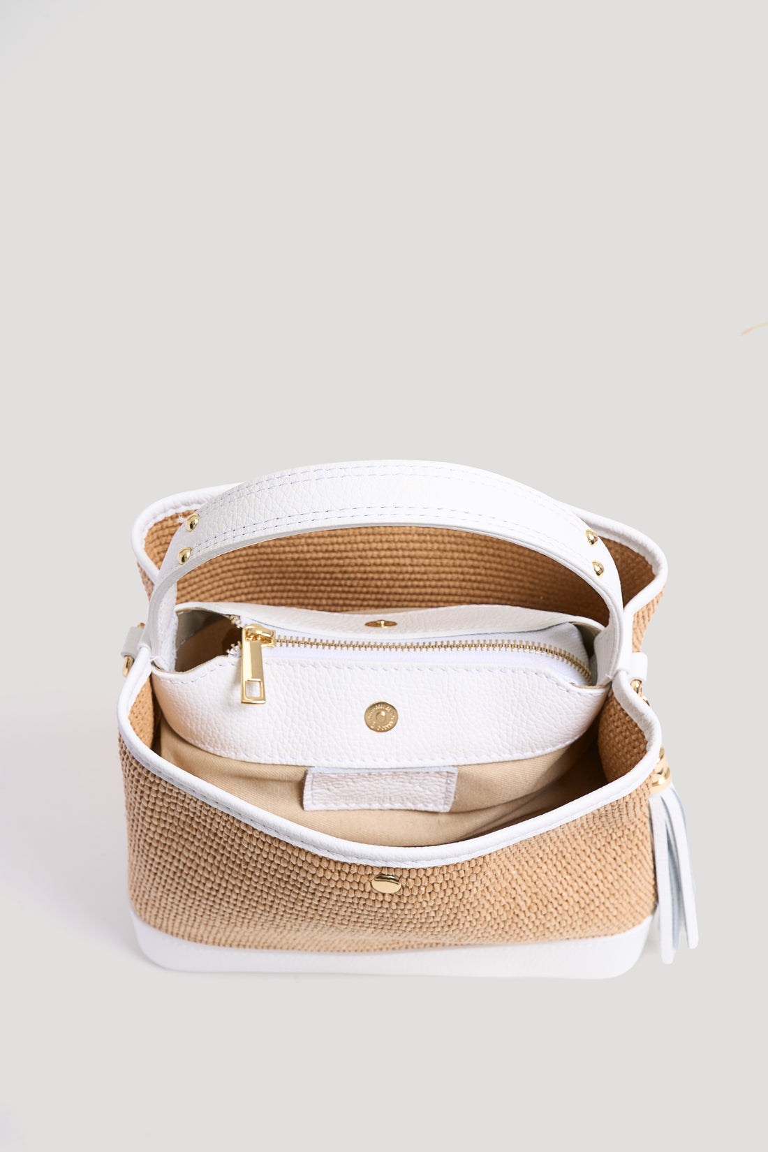 Borsa Kendy in pelle Dollaro e rafia Bianca