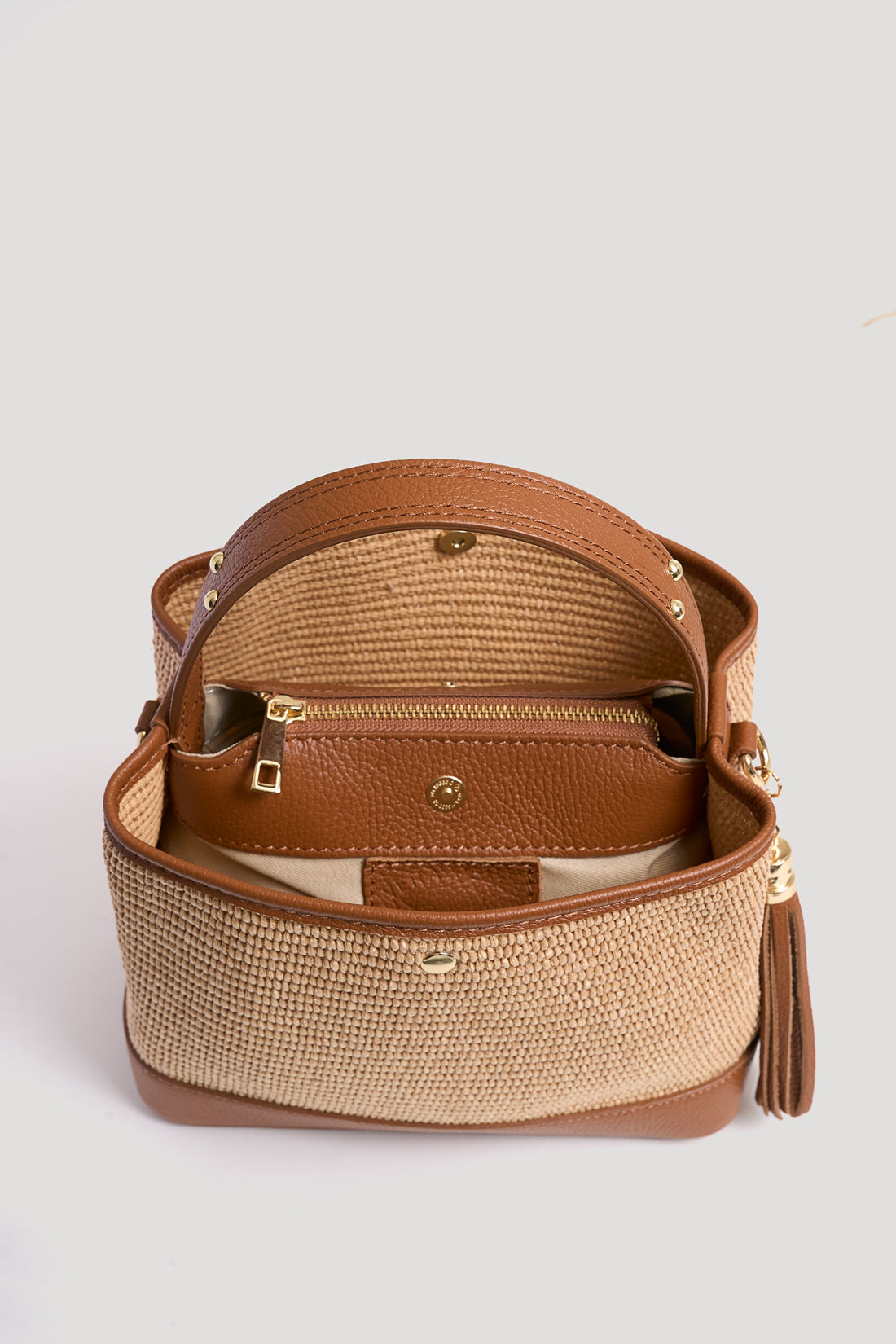 Borsa Kendy in pelle Dollaro e rafia Cuoio