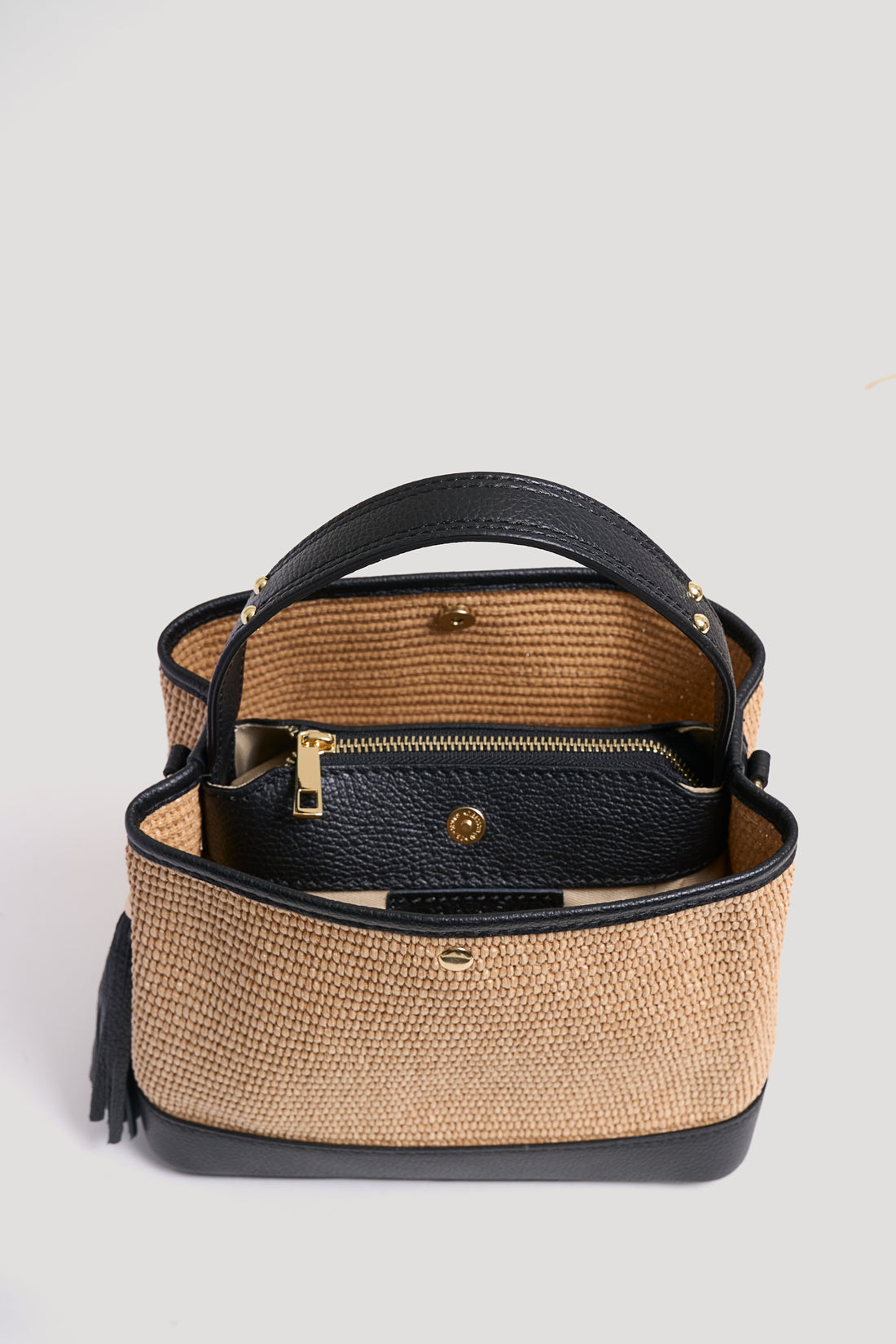 Borsa Kendy in pelle Dollaro e rafia Nera
