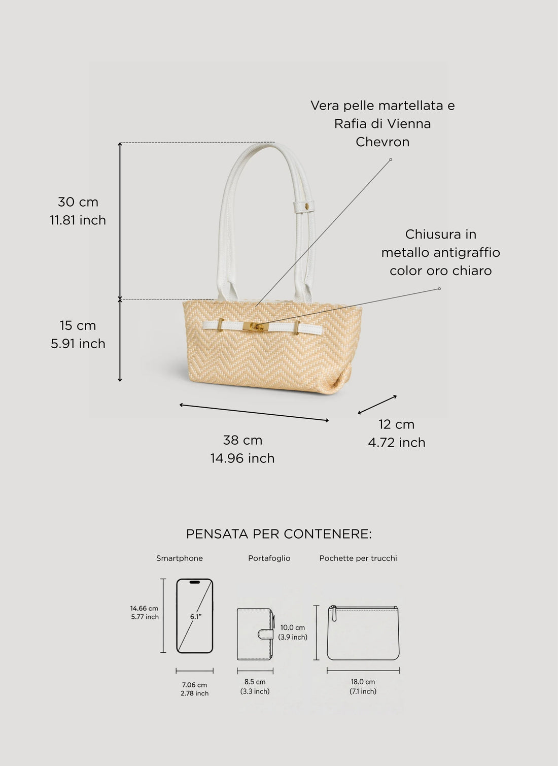 Borsa Lola in Pelle e Rafia Chevron Limited Edition Bianca - Voemièn