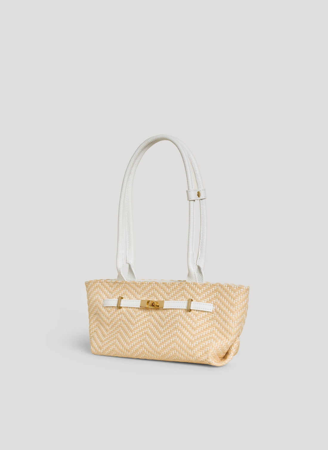 Borsa Lola in Pelle e Rafia Chevron Limited Edition Bianca - Voemièn