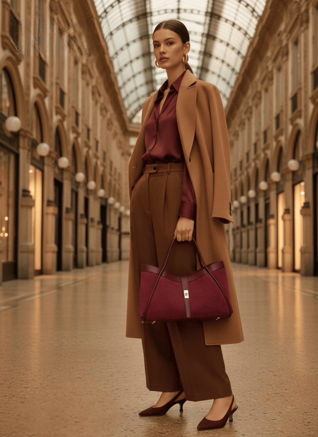 Borsa Mayfair in Camoscio e Pelle Togo Borgogna - Voemièn