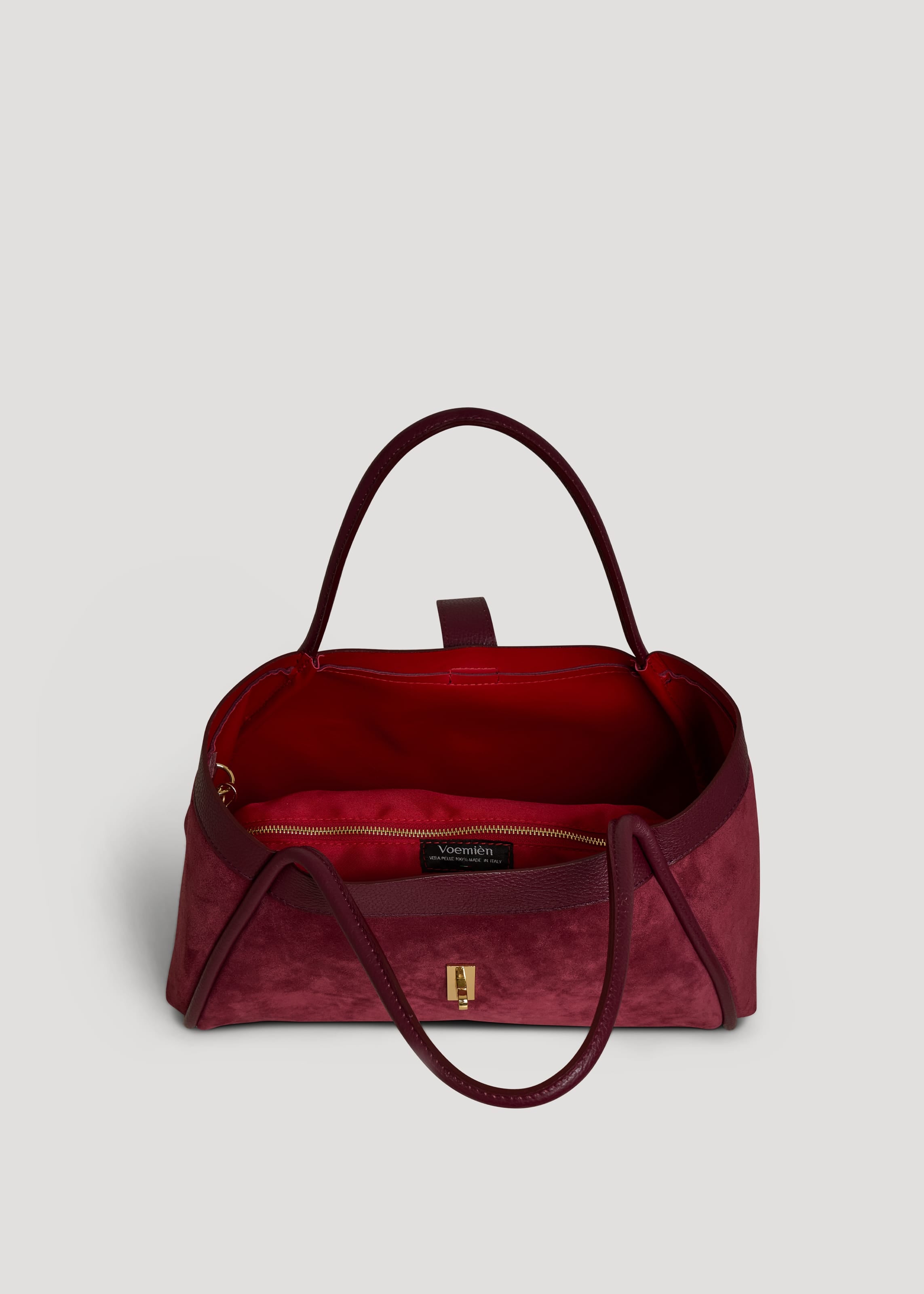 Borsa Mayfair in Camoscio e Pelle Togo Borgogna - Voemièn