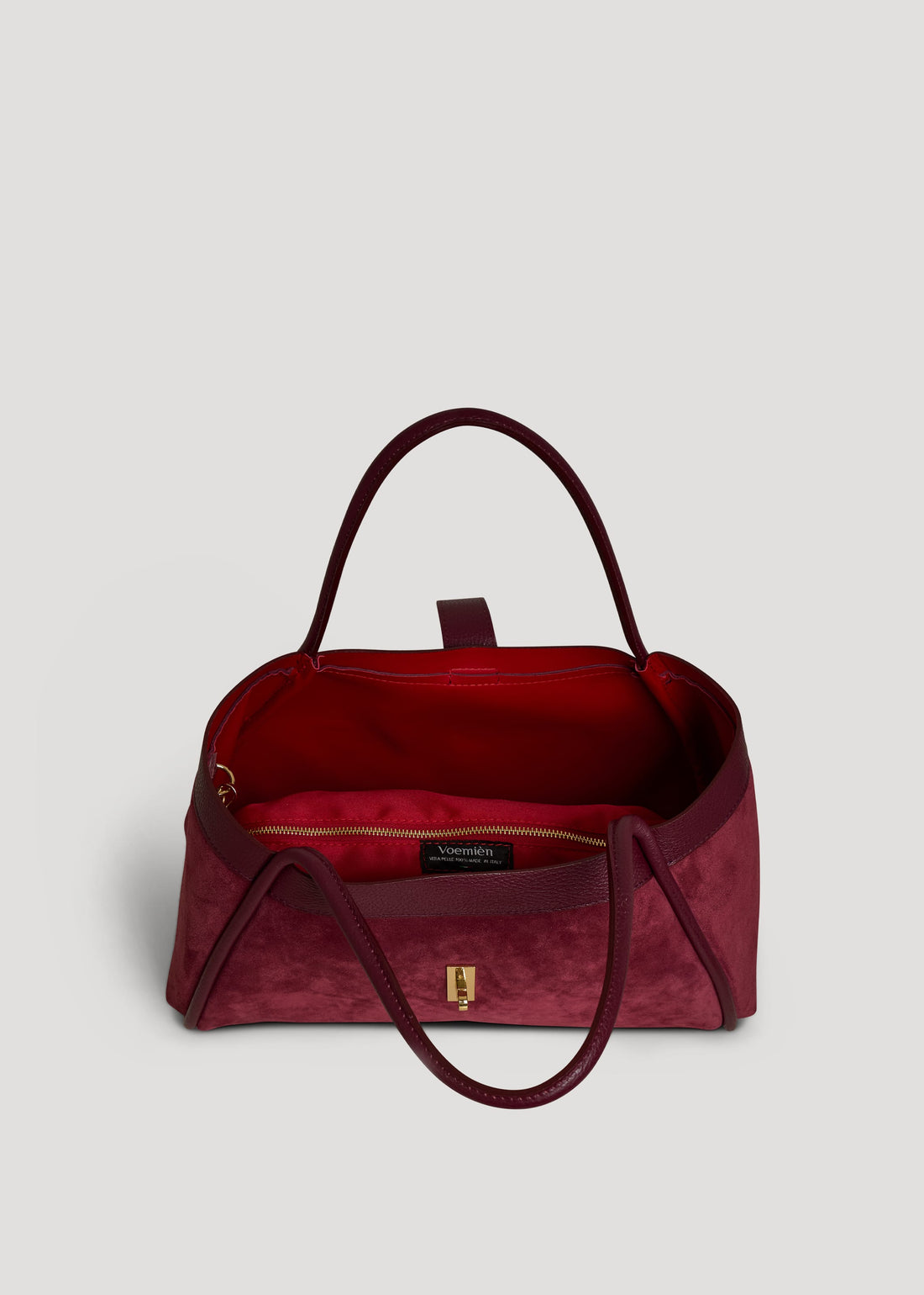 Borsa Mayfair in Camoscio e Pelle Togo Borgogna - Voemièn