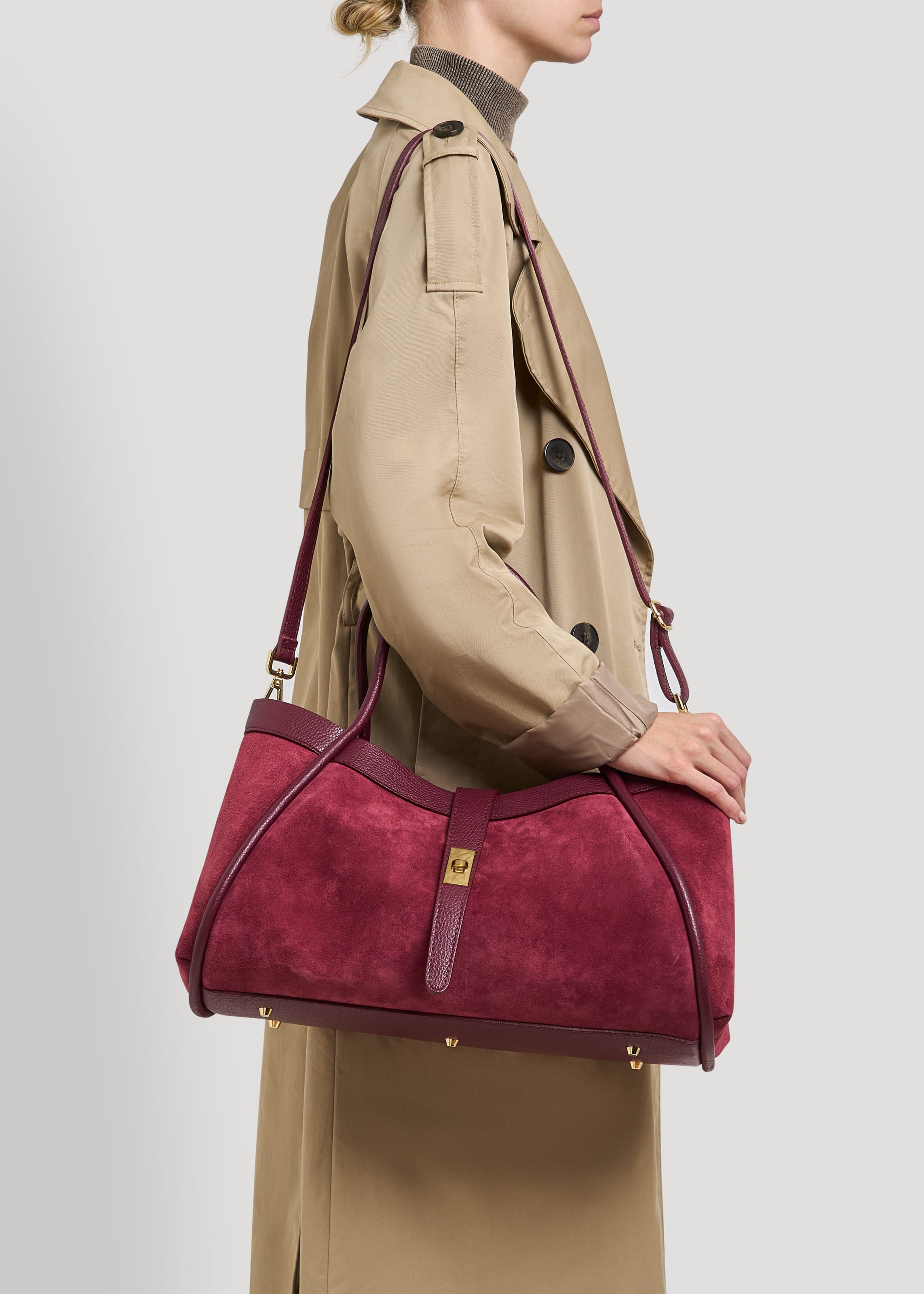 Borsa Mayfair in Camoscio e Pelle Togo Borgogna - Voemièn