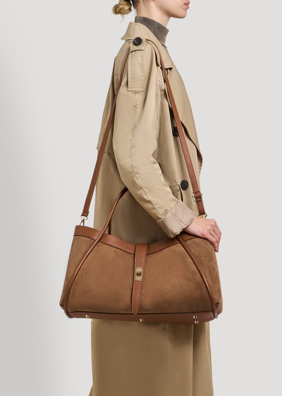 Borsa Mayfair in Camoscio e Pelle Togo Cuoio - Voemièn