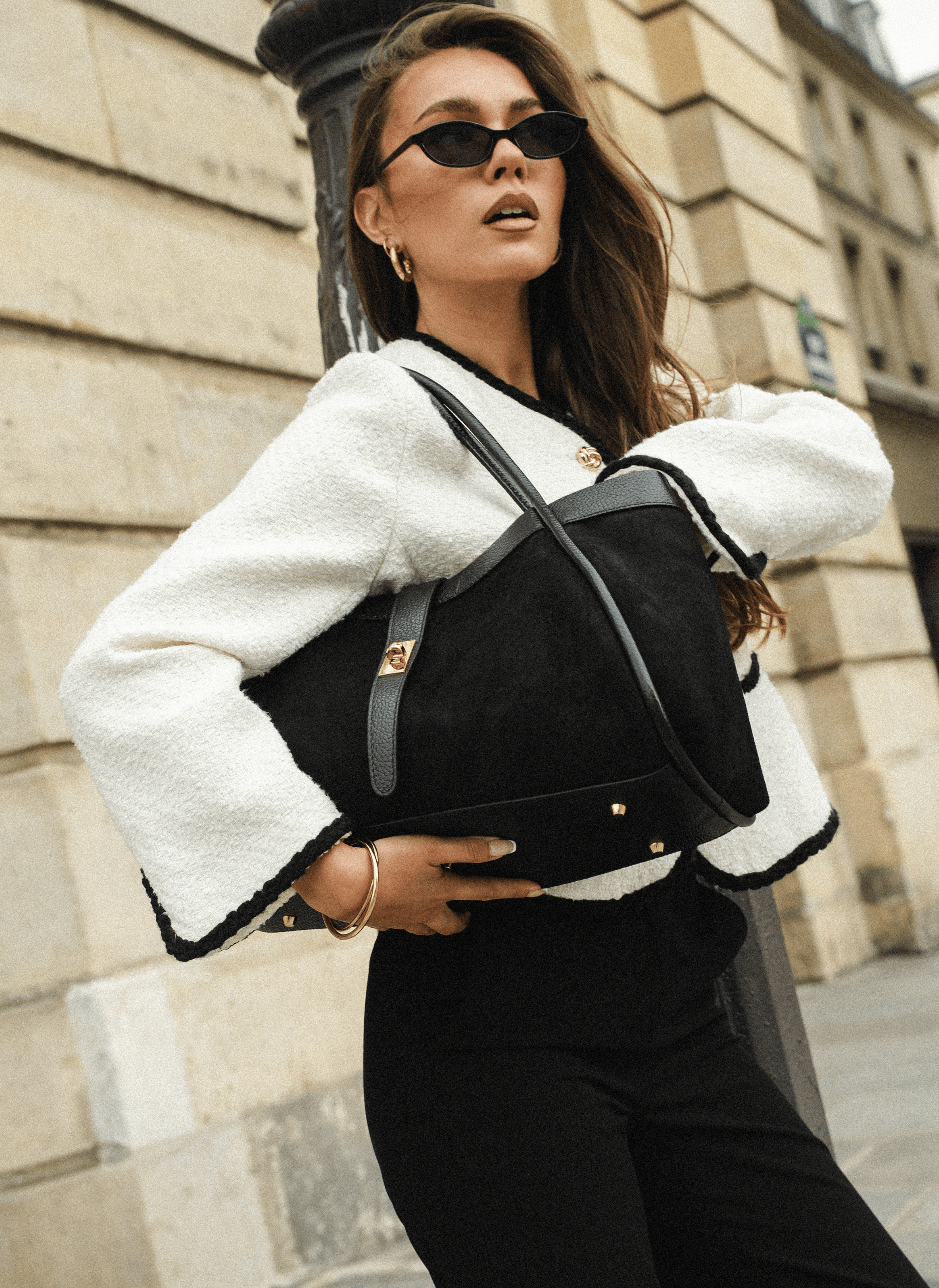 Borsa Mayfair in Camoscio e Pelle Togo Nera - Voemièn