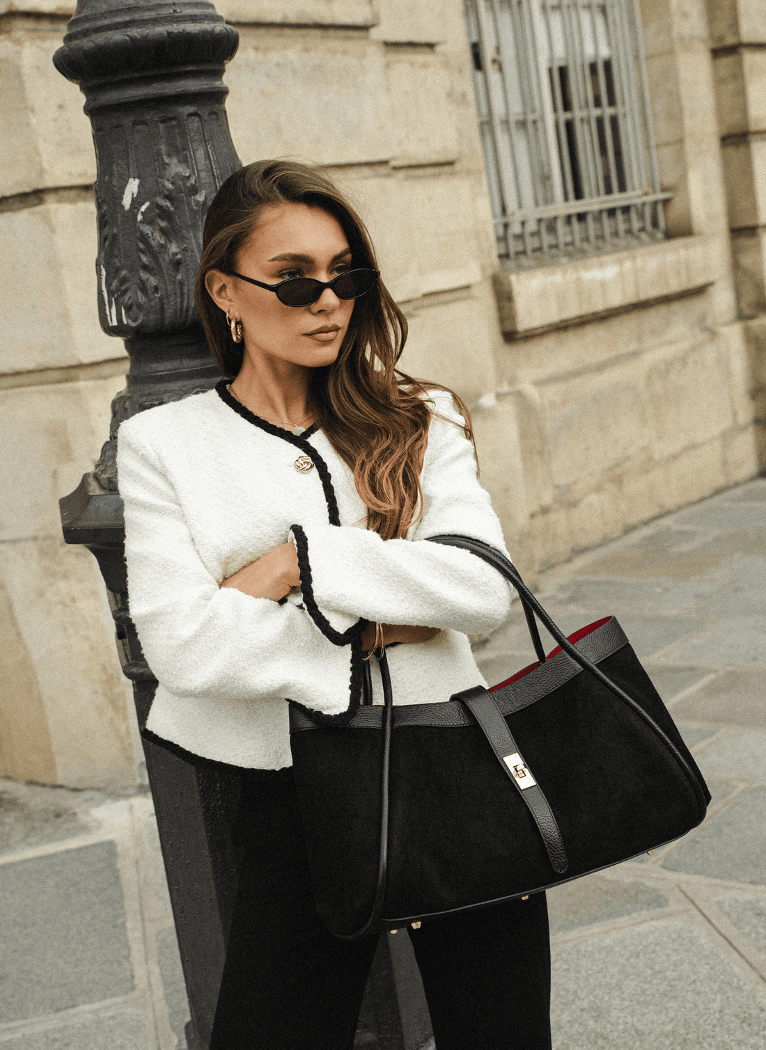 Borsa Mayfair in Camoscio e Pelle Togo Nera - Voemièn