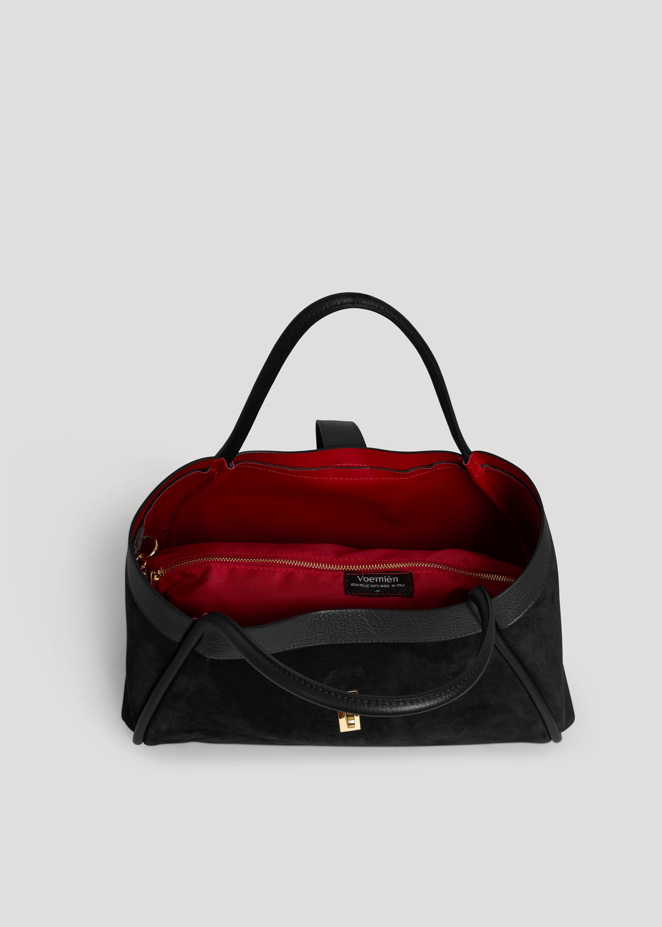 Borsa Mayfair in Camoscio e Pelle Togo Nera - Voemièn