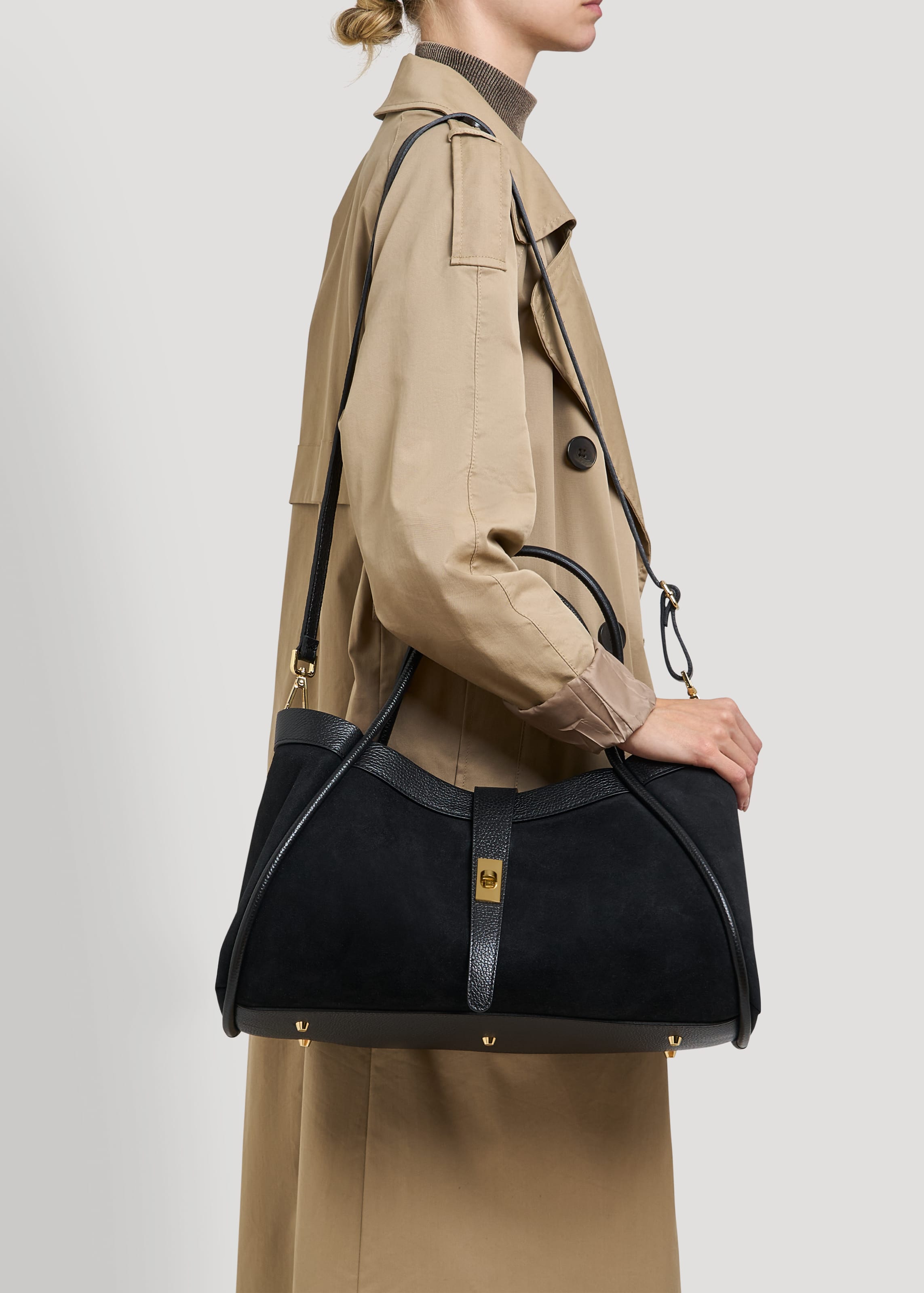 Borsa Mayfair in Camoscio e Pelle Togo Nera - Voemièn
