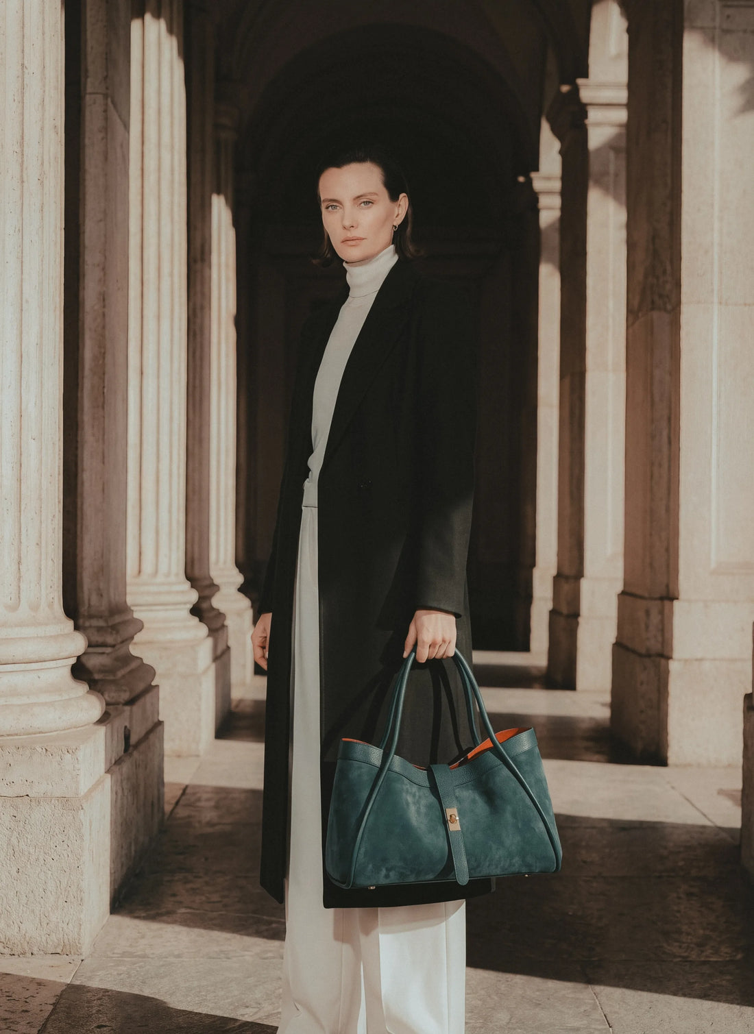 Borsa Mayfair in Camoscio e Pelle Togo Petrolio