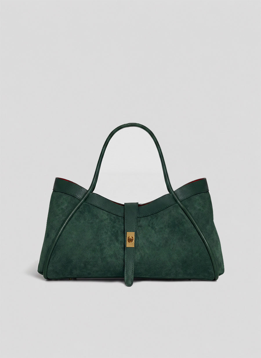 Borsa Mayfair in Camoscio e Pelle Togo Verde Bosco