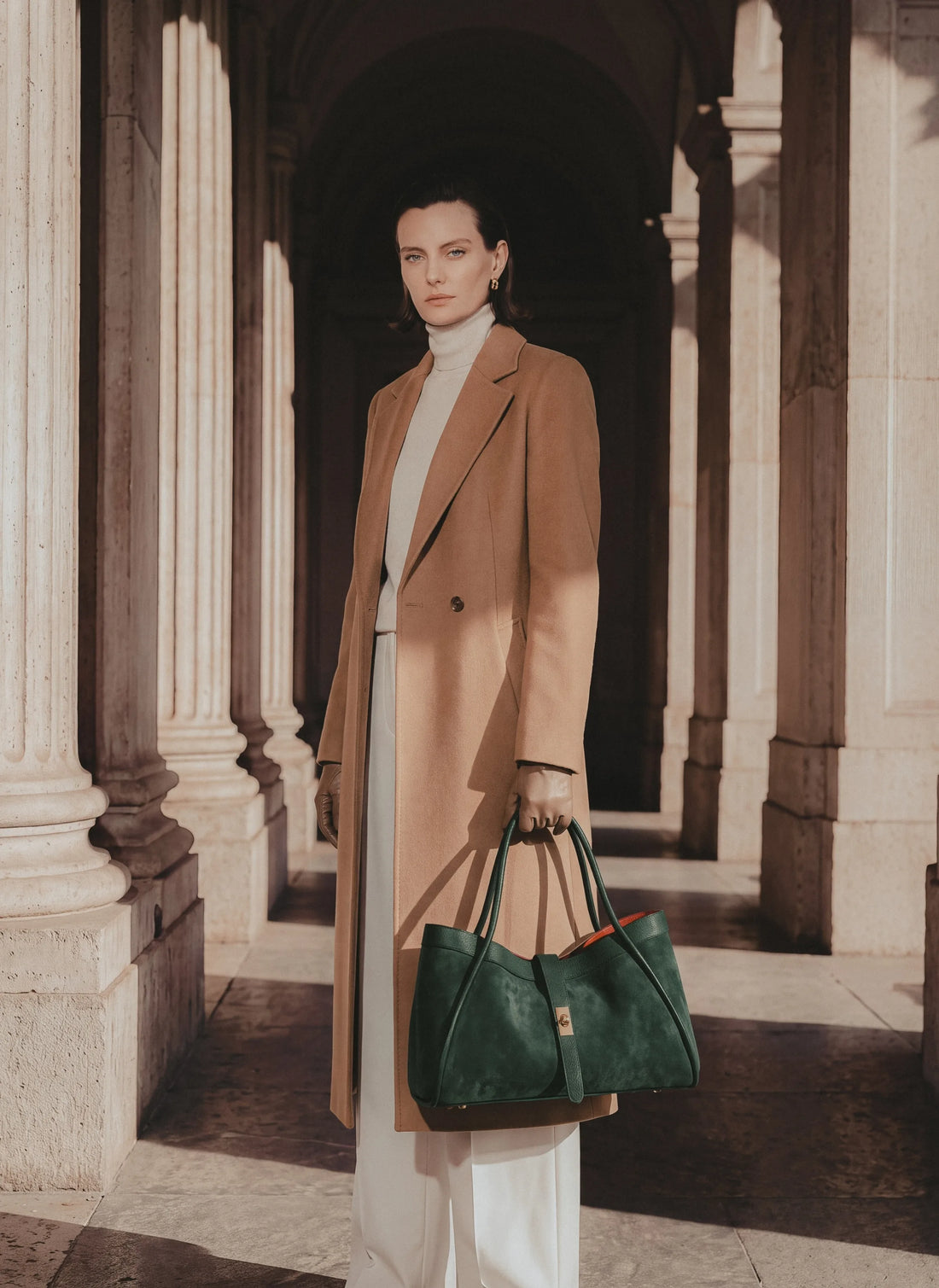 Borsa Mayfair in Camoscio e Pelle Togo Verde Bosco