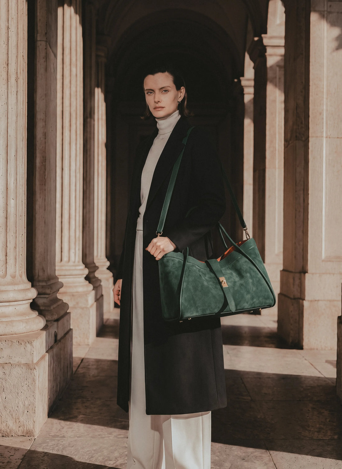 Borsa Mayfair in Camoscio e Pelle Togo Verde Bosco