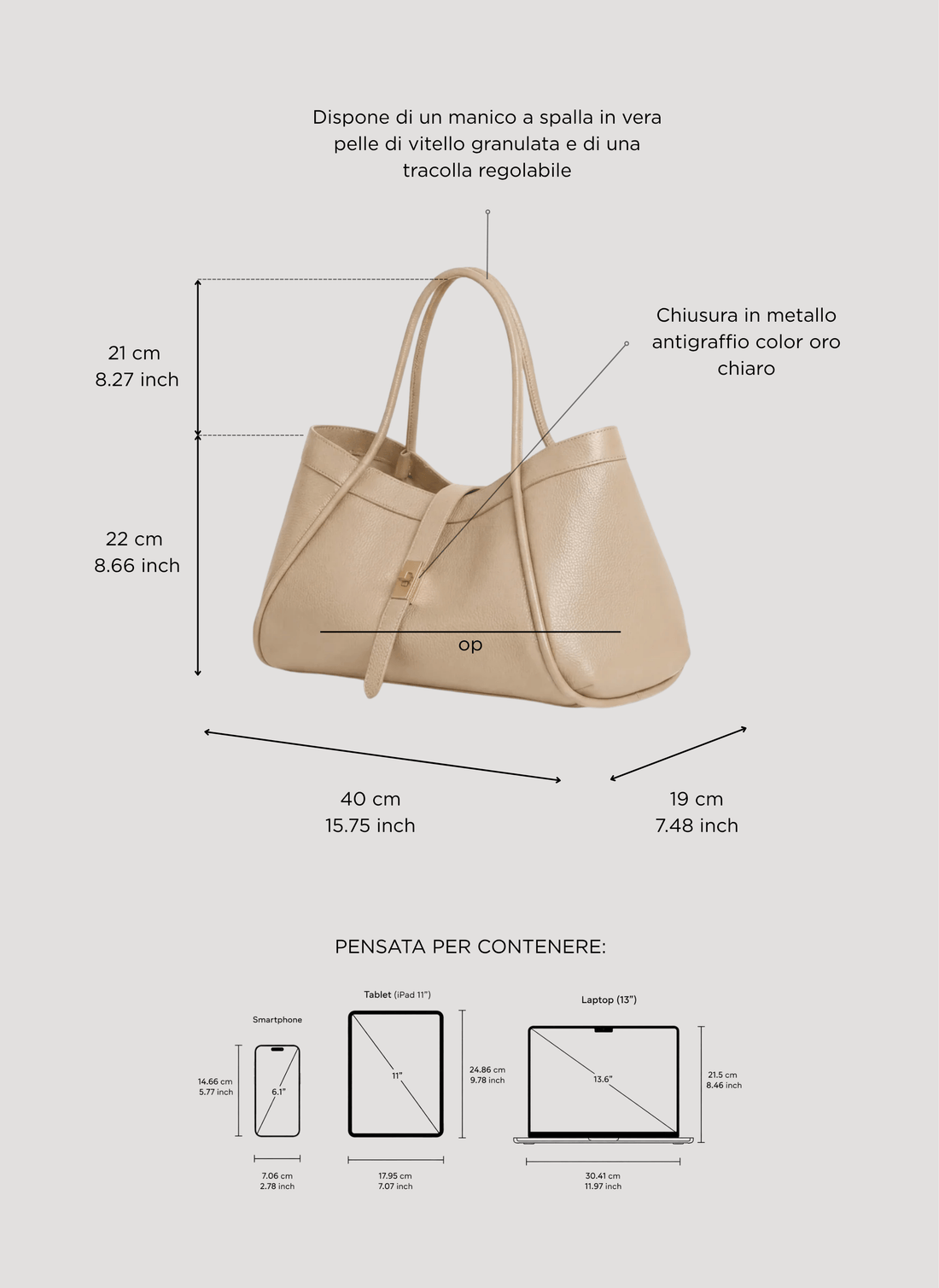 Borsa Mayfair in Pelle Togo Crema - Voemièn
