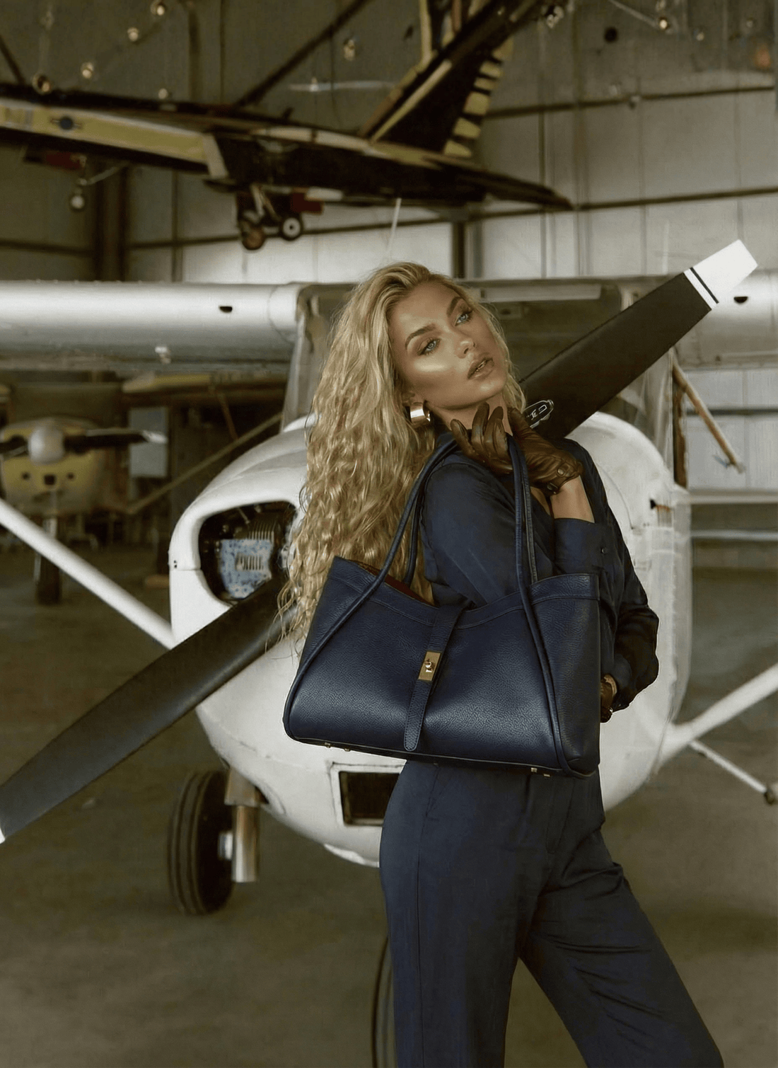 Borsa Mayfair in Pelle Togo Blu Navy - Voemièn