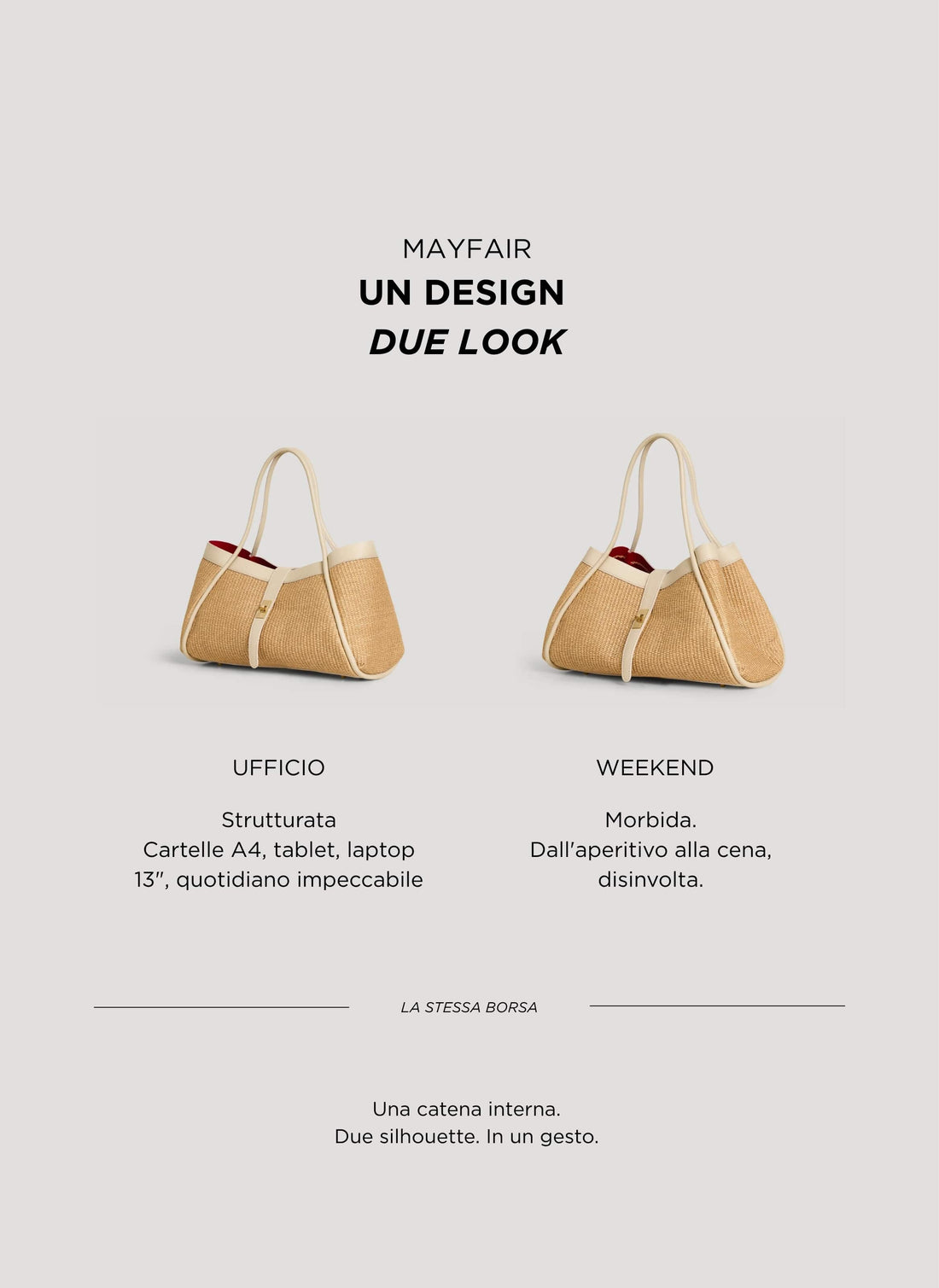 Borsa Mayfair in pelle e Rafia Crema - Voemièn