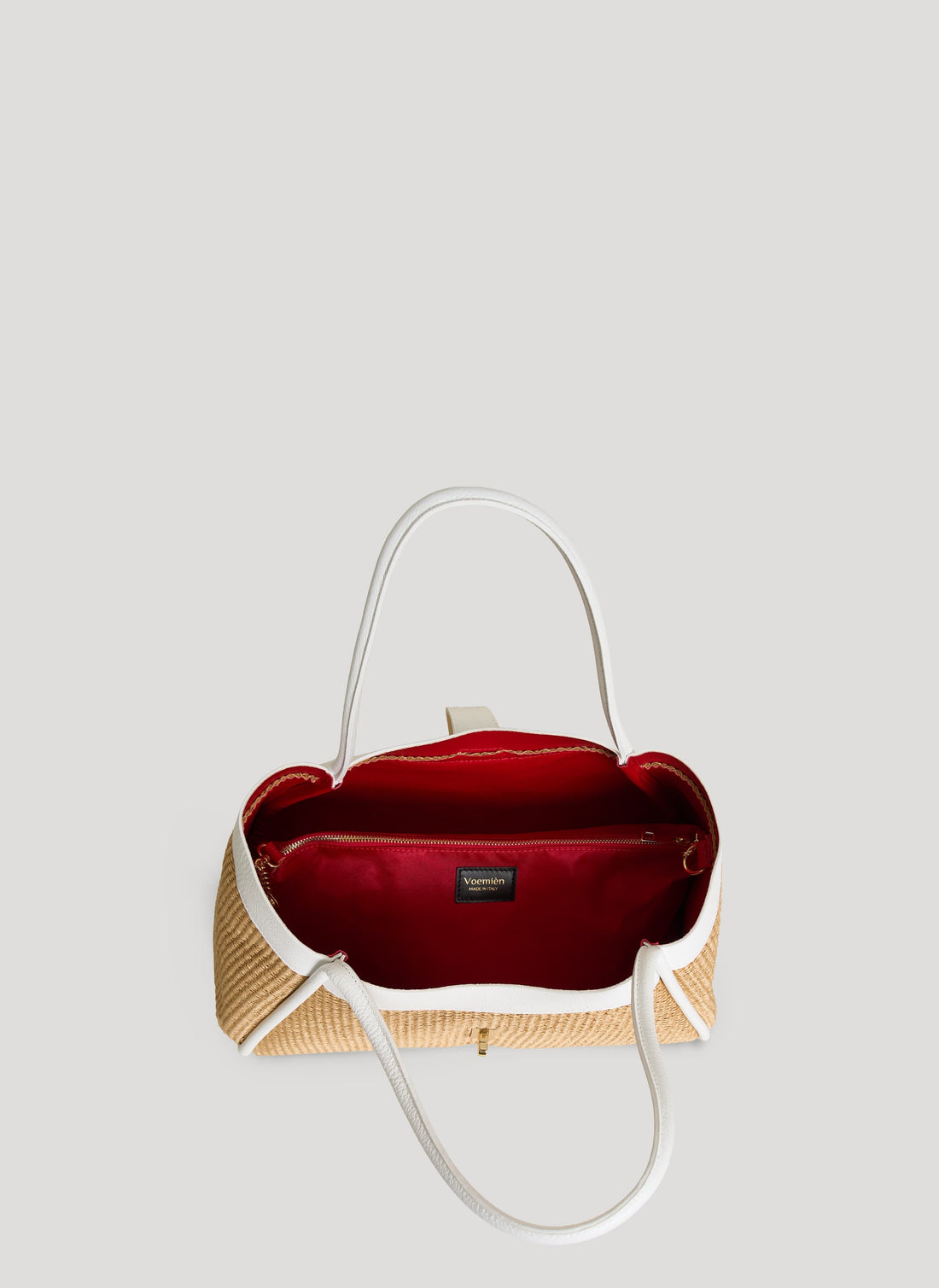 Borsa Mayfair in pelle e Rafia Bianca - Voemièn