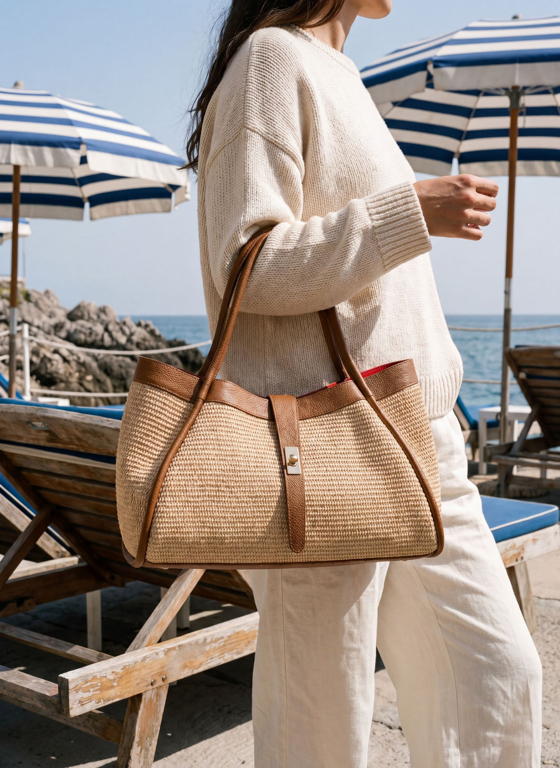 Borsa Mayfair in pelle e Rafia Cuoio - Voemièn